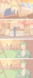  5boys absurdres bandana_around_arm black_suit blonde_hair blue_eyes carrot chinese_commentary commentary_request crossed_arms earrings facial_hair fishing full_body goatee green_hair green_kimono hat highres japanese_clothes jewelry kimono male_focus mandel monkey_d._luffy multiple_boys notice_lines one_eye_closed one_piece pandaman_(one_piece) roronoa_zoro sanji_(one_piece) scar scar_across_eye scar_on_face shroud_(sailing) sitting straw_hat suit usopp 