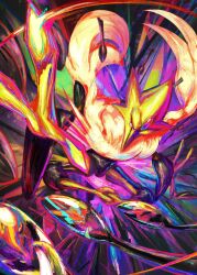  alakazam beard colored_skin euphythefox facial_hair forehead_jewel gem highres long_beard mega_alakazam no_humans pokemon pokemon_(creature) pokemon_focus red_gem solo spoon telekinesis yellow_skin 