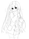  1girl akata_itsuki glasses long_hair looking_at_viewer monochrome scarf simple_background sketch skirt solo very_long_hair white_background 
