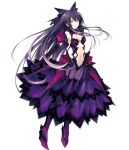  1girl boots bow breasts date_a_live dress elbow_gloves expressionless gloves hair_ornament long_hair midriff multicolored_eyes navel official_art purple_hair see-through solo thigh-highs transparent_background tsunako very_long_hair violet_eyes yatogami_tooka 