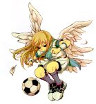  1boy afuro_terumi angel_wings ball feathers inazuma_eleven inazuma_eleven_(series) long_hair male seraph soccer_ball solo telstar uyutan white_background wings zeus_(inazuma_eleven) 