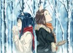 2girls animal_ears blue_hair brown_hair cat_ears gloves kimura_(ykimu) long_hair multiple_girls original scarf snow winter 