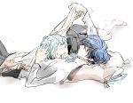  1boy 1girl aqua_hair arisato_minato blanket blue_hair couple lying persona persona_3 school_uniform short_hair sleeping sutei_(giru) yamagishi_fuuka yuuki_makoto 
