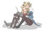  blonde_hair blue_eyes book bravely_default:_flying_fairy earrings edea_lee gloves green_eyes hug jewelry long_hair pen pontaaaaa ribbon ringabell smile 