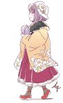  1girl flower hat hieda_no_akyuu japanese_clothes kimono mitsumoto_jouji purple_hair short_hair simple_background smile solo touhou white_background 