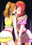  2girls blush brown_hair caress closed_eyes face-to-face inuzuka_bouru kousaka_honoka love_live!_school_idol_project multiple_girls nishikino_maki redhead short_hair side_ponytail skirt smile wrist_grab yuri 