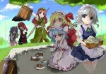  6+girls apron arm_up ayuya_naka_no_hito bat_wings blonde_hair blue_dress blue_eyes blue_hair blue_sky book braid breasts chinese_clothes closed_eyes clouds crescent cup dress flandre_scarlet food fork hat hat_ribbon head_rest head_wings holding_up hong_meiling izayoi_sakuya knife koakuma long_sleeves maid maid_headdress mob_cap multiple_girls open_mouth parasol patchouli_knowledge picnic picnic_basket pink_dress plate puffy_sleeves purple_hair red_dress red_eyes redhead remilia_scarlet ribbon shade shirt short_sleeves siblings sideboob silver_hair sisters sitting skirt skirt_set sky smile star teacup touhou twin_braids umbrella vest viewfinder violet_eyes waist_apron wide_sleeves wings wrist_cuffs 