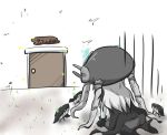  1girl door gloom_(expression) gomasamune hat kantai_collection orz pale_skin solo translation_request white_hair wo-class_aircraft_carrier 