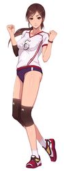  1girl alternate_costume black_hair bracelet breasts brown_eyes buruma dead_or_alive elbow_pads jewelry knee_pads kokoro_(doa) leaf98k long_hair shoes sneakers socks solo sportswear 