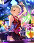  1girl ^_^ artist_request blonde_hair bracelet closed_eyes disco_ball drink idolmaster idolmaster_cinderella_girls jewelry official_art rave_party senzaki_ema short_hair skirt smile solo 