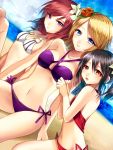  3girls anmiko ayase_eli black_hair blonde_hair blue_eyes long_hair love_live!_school_idol_project multiple_girls nishikino_maki ponytail red_eyes redhead short_hair twintails violet_eyes yazawa_nico 