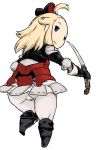  1girl ahoge armor blonde_hair blue_eyes blush_stickers boots bow bravely_default:_flying_fairy chibi edea_lee faulds from_behind hair_bow knee_boots long_hair pantyhose short_sleeves solo tsukudani_(coke-buta) 