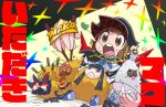  brass_knuckles brown_eyes brown_hair chibi chopsticks dog food gamagoori_ira guts_(kill_la_kill) hat inumuta_houka jakuzure_nonon junketsu kill_la_kill kiryuuin_satsuki mankanshoku_mako matoi_ryuuko sanageyama_uzu sbg senketsu weapon 