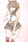  1girl bare_shoulders breasts brown_eyes brown_hair hairband heart heavy_breathing highres kantai_collection looking_at_viewer mutsu_(kantai_collection) open_mouth skirt solo sorono_wa_soro 