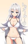  1girl bikini bikini_bottom bikini_top bin1998 blue_eyes blush breasts character_request cleavage gradient gradient_background happy highres large_breasts long_hair looking_at_viewer ore_twintail_ni_narimasu silver_hair smile solo swimsuit translation_request 