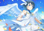 1girl asahikawa_hiyori black_hair blue_eyes gloves original short_hair solo wings 