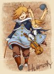  animal_ears blonde_hair blue_eyes boots bow bow_(instrument) buttons character_name closed_eyes collar copyright_name dual_persona earrings final_fantasy final_fantasy_tactics_a2 final_fantasy_tactics_advance hurdy instrument jewelry moogle music notes open_mouth personification rabbit_ears star teeth violin wings yumeutu-aoi 