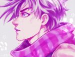  1boy blue_eyes joseph_joestar_(young) profile purple purple_hair scarf smskt_25 solo striped striped_scarf tears 
