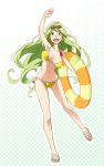  1girl bikini green_eyes green_hair innertube kanami_yuu log_horizon long_hair marielle_(log_horizon) sunglasses sunglasses_on_head swimsuit 