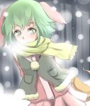  1girl animal_ears dog_ears dog_tail green_eyes green_hair kasodani_kyouko scarf shuga_(soranote) solo tail touhou winter winter_clothes 