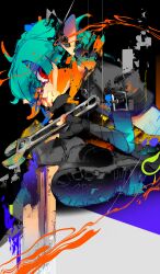  1girl absurdres black_boots boots commentary_request fingerless_gloves gloves highres holding holding_wrench inkling mechanic_(splatoon_raiders) mikake3x pointy_ears red_eyes solo splatoon_(series) wrench 