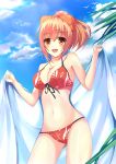  bikini girlfriend_(kari) long_hair orange_eyes orange_hair ponytail ribbon sakurai_akane sky summer towel 