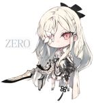  akaki_aoki chibi drag-on_dragoon_3 flower gauntlets red_eyes silver_hair sword weapon zero_(drag-on_dragoon) 
