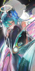  1girl absurdly_long_hair absurdres bare_shoulders black_leggings black_sleeves black_thighhighs blue_butterfly blue_eyes blue_hair boots bug butterfly butterfly_hair_ornament covering_own_mouth detached_sleeves flower grey_shirt hair_flower hair_flowing_over hair_ornament halo hatsune_miku highres http_404 http_status_code hugging_own_legs koi_hh leggings long_hair long_sleeves looking_to_the_side miniskirt multicolored_shoes number_tattoo shirt shoulder_tattoo skirt solo tattoo thigh-highs thigh_boots timestamp twintails two-tone_shoes very_long_hair vocaloid 