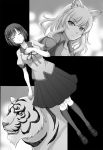  animal_ears black_hanekawa cat_ears closed_eyes hanekawa_tsubasa monochrome monogatari_(series) short_hair sotogawa_max tiger 