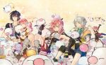  bare_shoulders black_hair blue_eyes boots character_request closed_eyes detached_sleeves final_fantasy final_fantasy_xiii final_fantasy_xiii-2 fingerless_gloves gloves hope_estheim lightning_farron mog moogle nadir noel_kreiss pink_hair serah_farron side_ponytail white_hair 