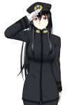  1girl female_admiral_(kantai_collection) gloves highres kantai_collection long_hair naval_uniform niwatazumi red_eyes salute solo 