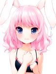  1girl animal_ears blush bra bust original pink_hair rabbit_ears solo tears underwear usashiro_mani violet_eyes 