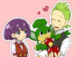  1boy 1girl apple cabernet_(pokemon) dent_(pokemon) food fruit pansage pokemon pokemon_(creature) 