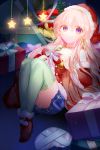  1girl christmas hat jewelry long_hair pink_hair ribbon smile solo sword_girls thighhighs violet_eyes 