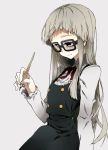  1girl aikatsu! aqua_eyes blonde_hair dress glasses karori_(c-side) long_hair ribbon simple_background solo toudou_yurika 