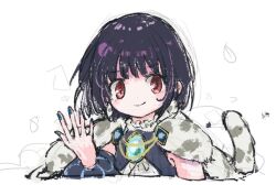 1girl black_hair blue_gem blue_nails butter_run cape closed_mouth commentary_request detached_sleeves fur_cape gem lapis_lazuline magical_girl mahou_shoujo_ikusei_keikaku mahou_shoujo_ikusei_keikaku_restart multicolored_hair purple_hair red_eyes smile tail white_background 