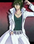  coat green_eyes green_hair hands_in_pockets jewelry kill_la_kill necklace sanageyama_uzu shii619 uniform wooden_sword 