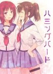  2girls angel_beats! brown_hair closed_eyes hisako_(angel_beats!) iwasawa kousetsu long_hair multiple_girls ponytail red_eyes redhead school_uniform serafuku short_hair sleeves_rolled_up 