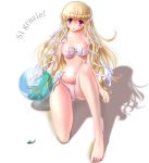  1girl ball beachball bikini blonde_hair character_request hairband highres italian miharin red_eyes swimsuit 