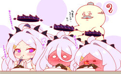  >_< 2girls :< ahoge bare_shoulders blue_archive blush breath_weapon breathing_fire brown_jacket chestnut_mouth chiikawa closed_eyes collared_shirt crossed_arms crossover curry curry_rice fire food full-face_blush grey_hair grin hair_between_eyes hair_ornament hairclip halo hina_(blue_archive) holding holding_spoon horns jacket kurukurumagical long_hair multiple_girls multiple_persona open_mouth parted_bangs parted_lips rice shimajirou_(chiikawa) shirt single_hair_intake sleeveless sleeveless_shirt small_sweatdrop smile spicy spoon sweat translation_request triangle_mouth very_long_hair violet_eyes wavy_mouth white_shirt wide_oval_eyes 