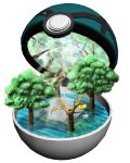  net net_ball no_humans pikachu poke_ball pokemon pokemon_(creature) ruun_(abcdeffff) spider_web tree water 