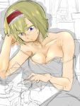  1girl alice_margatroid bare_shoulders bespectacled blonde_hair blue_eyes book breasts bust cleavage dress glasses hairband kirisame_marisa open_book short_hair sketch solo somsom touhou 
