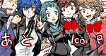  2boys 3girls aqua_hair arisato_minato blue_hair female_protagonist_(persona_3) iori_junpei multiple_boys multiple_girls persona persona_3 persona_3_portable school_uniform short_hair smile sutei_(giru) takeba_yukari v yamagishi_fuuka yuuki_makoto 