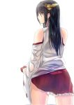  1girl bare_shoulders black_hair brown_eyes eko haruna_(kantai_collection) kantai_collection simple_background skirt solo wet white_background 