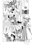 &gt;_&lt; animal_costume ascot bat_wings blush comic crescent fang hair_tubes hat long_hair monochrome o_o open_mouth patchouli_knowledge reindeer_costume remilia_scarlet santa_hat shino_(ponjiyuusu) short_hair sneer tears touhou translation_request wings 
