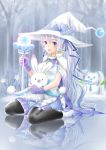  1girl blue_eyes blue_hair gloves hat hatsune_miku ice kouzuki_yui long_hair magical_girl snow solo staff tree twintails vocaloid winter witch yuki_miku 