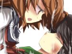  2girls black_hair brown_hair bust closed_eyes commentary_request crossover fang gaoo_(frpjx283) ikazuchi_(kantai_collection) kantai_collection multiple_girls murasa_minamitsu open_mouth red_eyes school_uniform serafuku short_hair touhou wet 