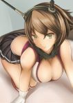  1girl breasts brown_hair cleavage gloves green_eyes kantai_collection large_breasts looking_at_viewer mutsu_(kantai_collection) nanacy7 personification short_hair skirt solo 