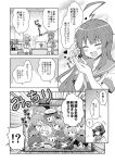  ahoge comic fairy_(kantai_collection) kantai_collection kiso_(kantai_collection) kuma_(kantai_collection) long_hair monochrome multiple_girls personification rioshi school_uniform serafuku tama_(kantai_collection) translation_request 