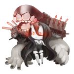  1girl black_hair cannon character_request chibi chikuwabu dress hands horn kantai_collection long_hair open_mouth red_eyes 